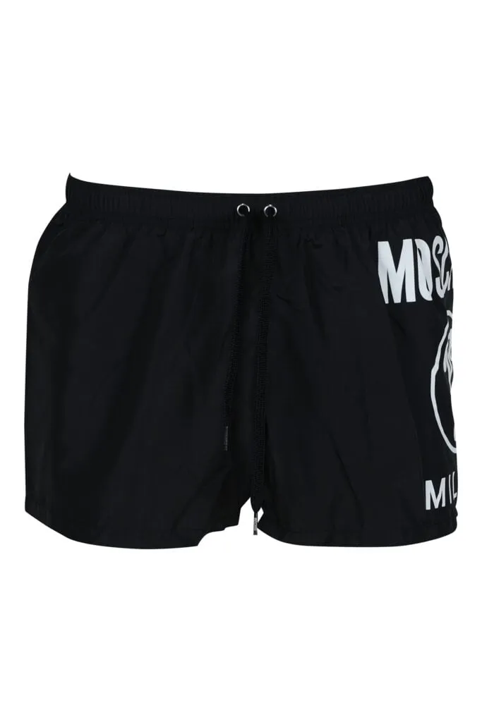 Bañador negro con maxilogo doble pregunta lateral