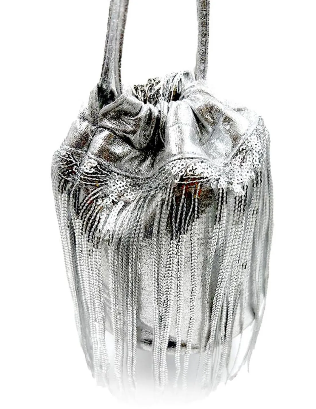 BOLSOS FIESTA PLATEADOS LIMOSNERA DISCO DE FLECOS CON LENTEJUELAS