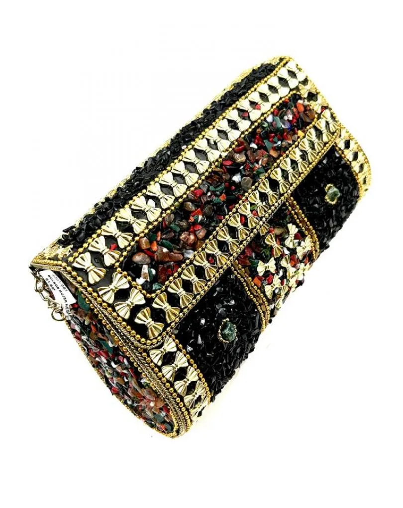 BOLSOS MUJER NEGROS METALICOS CON PEDRERIA Y ORIGINAL DECORACION