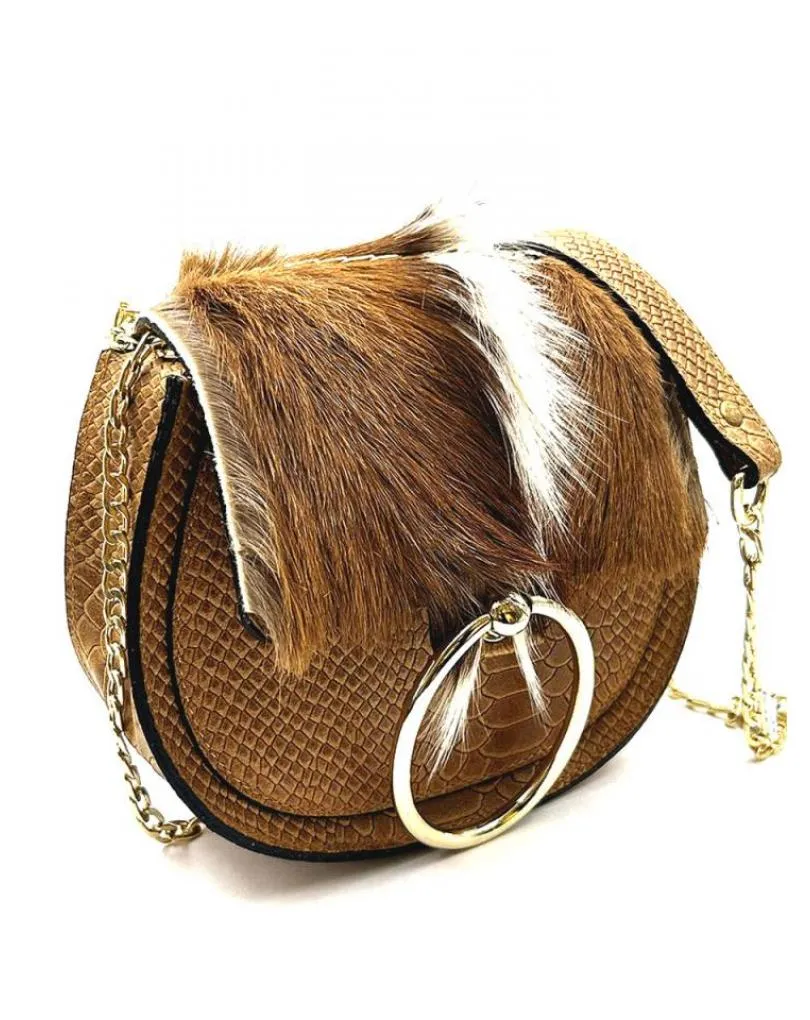 BOLSOS MUJER PEQUEÑOS PELO GACELA Y SERRAJE TONO CAMEL