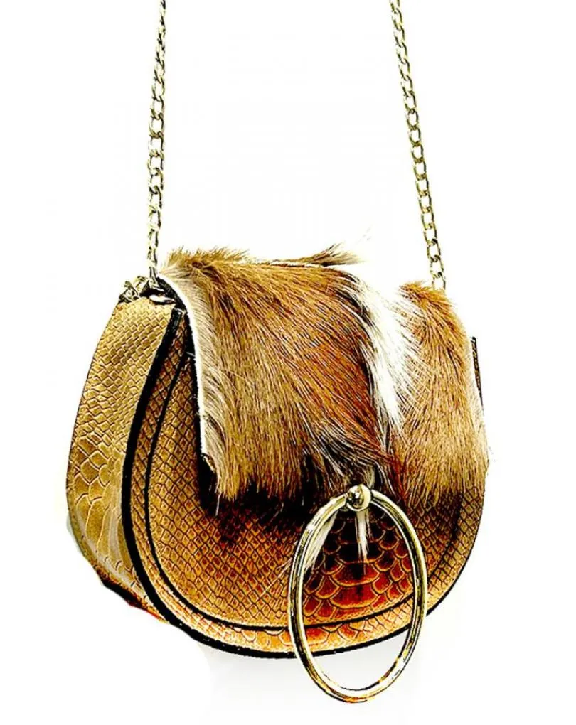 BOLSOS MUJER PEQUEÑOS PELO GACELA Y SERRAJE TONO CAMEL