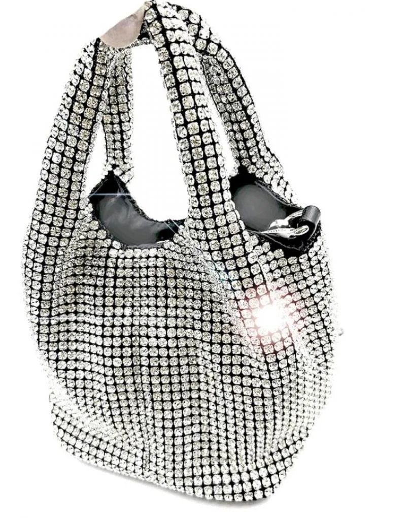 BOLSOS PLATEADOS DE ASA CON ELEGANTE DECORACION DE PEDRERIA
