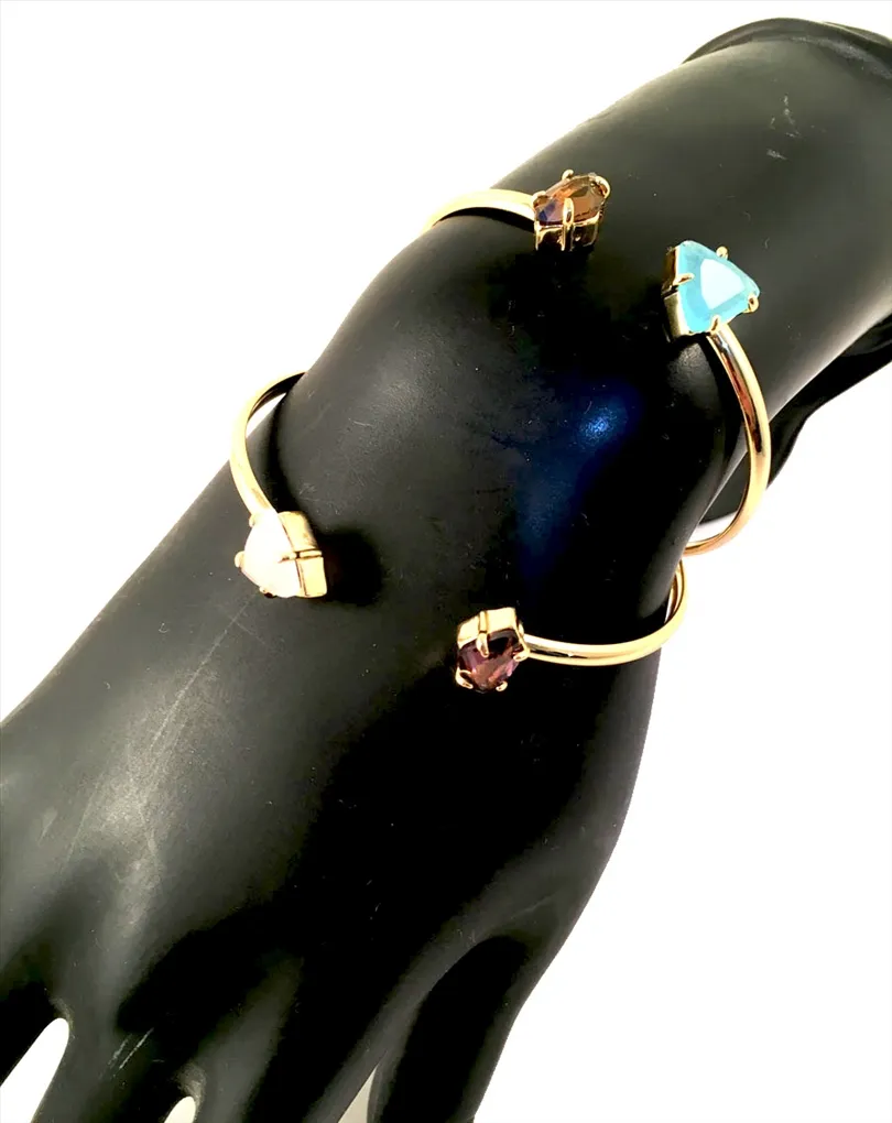 BONITAS PULSERAS ABIERTAS CON PIEDRAS DRUSAS EN DOS TONOS