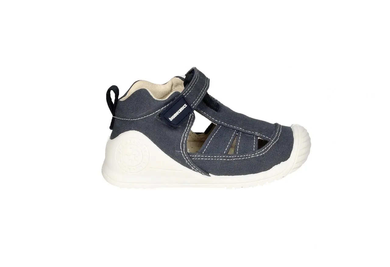 Bota Sandalia Lona Azul Marino Piso Blanco