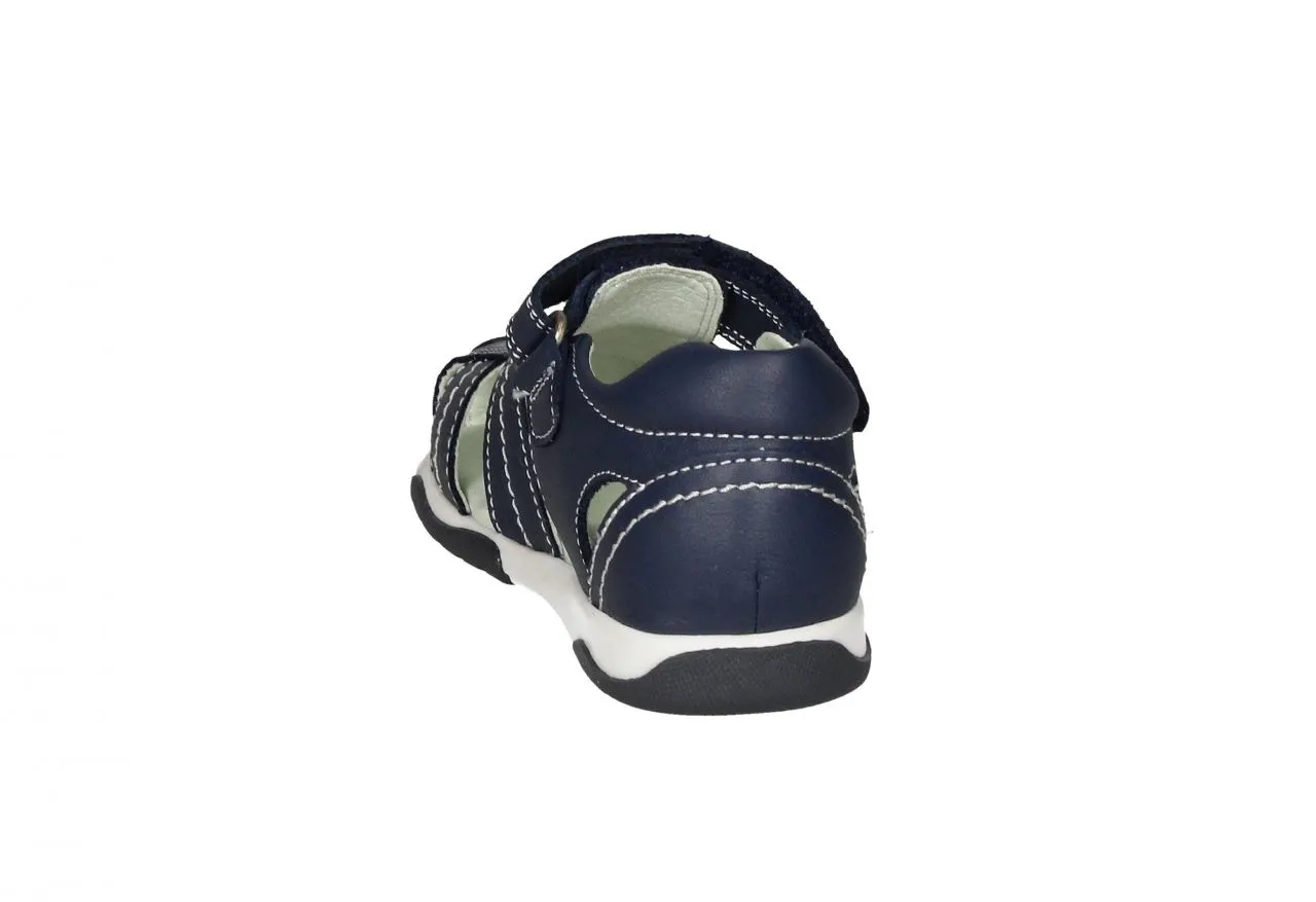 Bota Sandalia Velcro Piel Azul Pespuntes Blanco