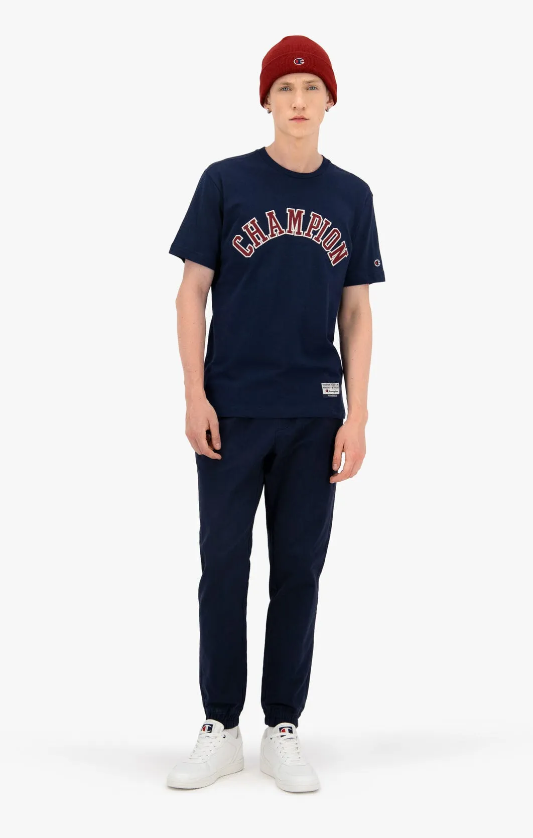 CAMISETA CHAMPION HOMBRE MANGA CORTA COLLEGIATE LOGO ORGANIC COTTON TSHIRT DARK BLUE REF. 216575 AZUL LOGO PECHO