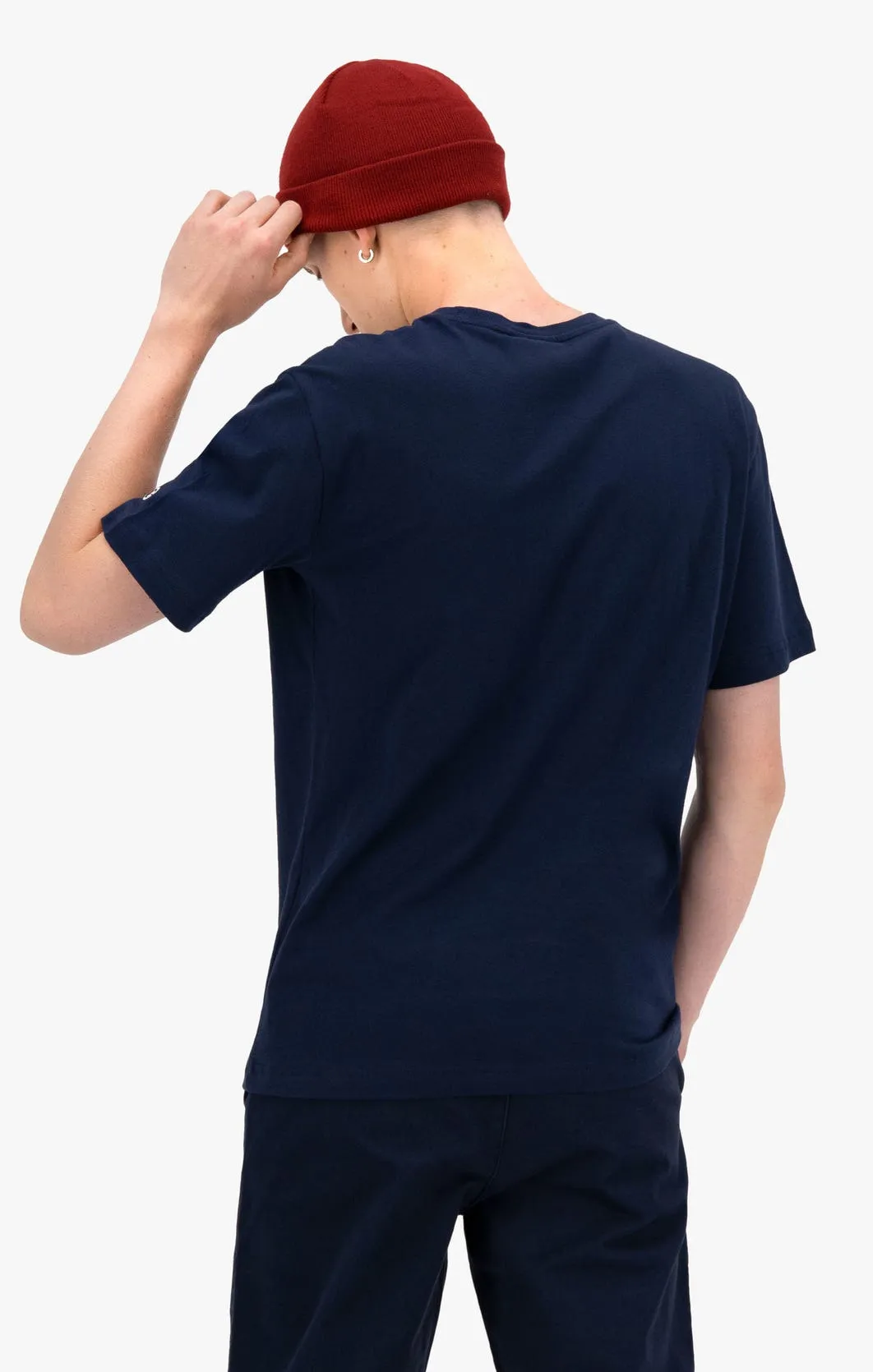CAMISETA CHAMPION HOMBRE MANGA CORTA COLLEGIATE LOGO ORGANIC COTTON TSHIRT DARK BLUE REF. 216575 AZUL LOGO PECHO