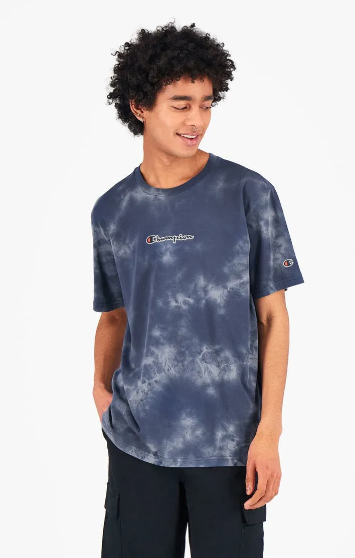 CAMISETA CHAMPION HOMBRE MANGA CORTA  CUELLO REDONDO TIE DYE TSHIRT DARK TURQUOISE REF. 216164 AZUL DEGRADADO