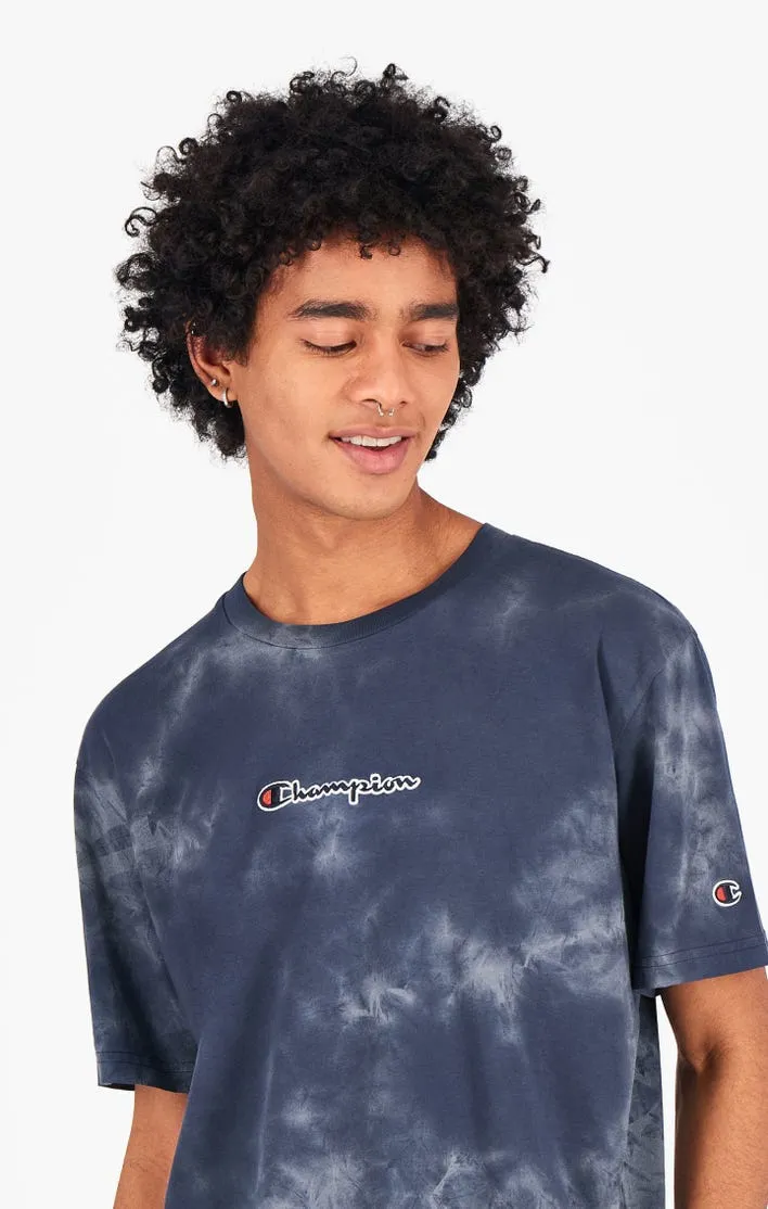 CAMISETA CHAMPION HOMBRE MANGA CORTA  CUELLO REDONDO TIE DYE TSHIRT DARK TURQUOISE REF. 216164 AZUL DEGRADADO