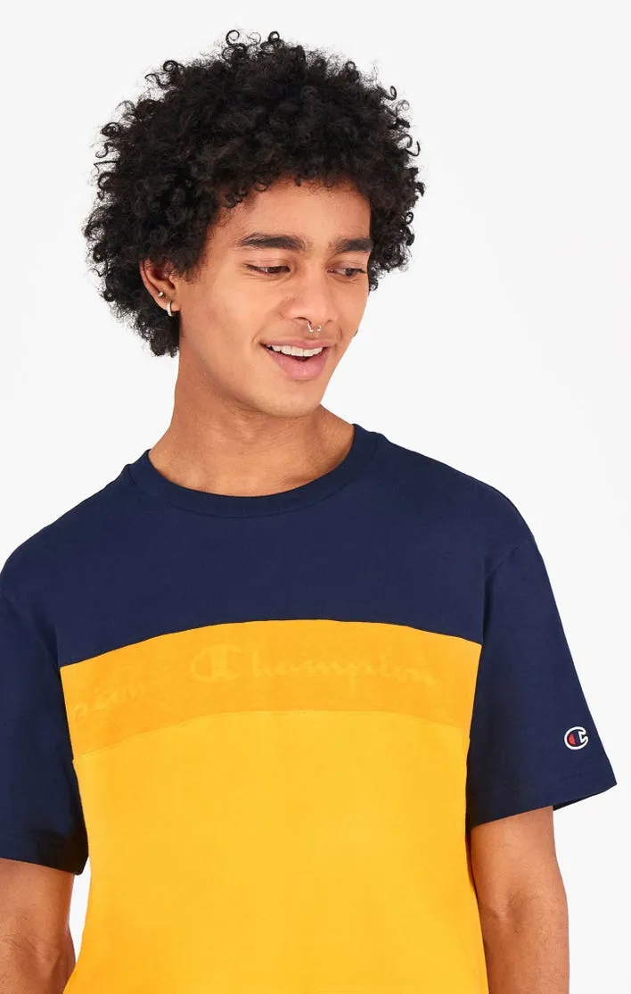 CAMISETA CHAMPION HOMBRE MANGA CORTA CUELLO REDONDO TOMBRÉ STRIPE TSHIRT BUTTERCUP YELLOW REF. 215948 AMARILLO/MARINO/BLANCO