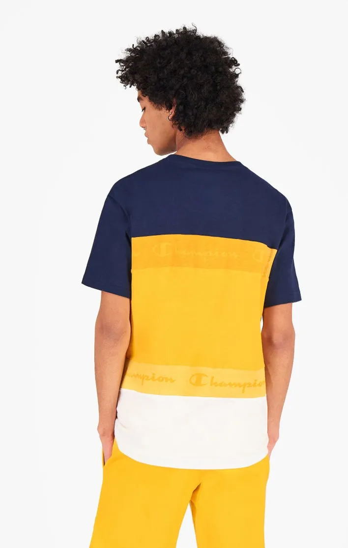 CAMISETA CHAMPION HOMBRE MANGA CORTA CUELLO REDONDO TOMBRÉ STRIPE TSHIRT BUTTERCUP YELLOW REF. 215948 AMARILLO/MARINO/BLANCO