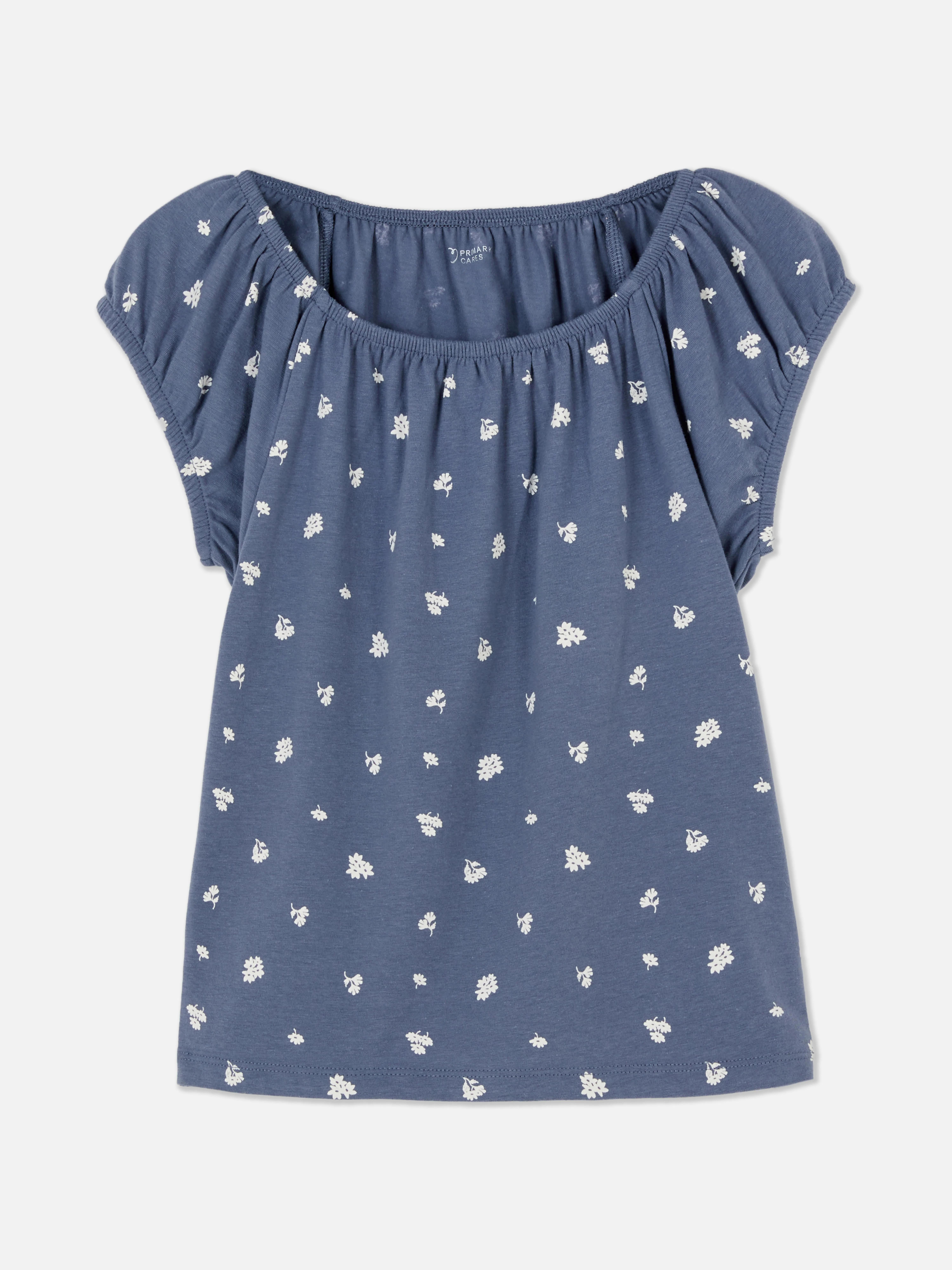 Camiseta con estampado floral y hombros descubiertos