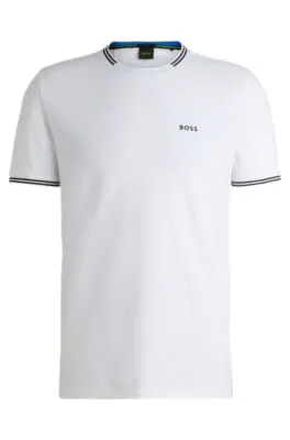 Camiseta de algodón elástico con rayas y logotipo