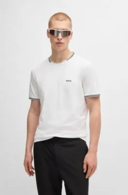 Camiseta de algodón elástico con rayas y logotipo