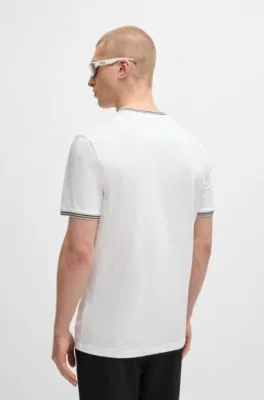 Camiseta de algodón elástico con rayas y logotipo