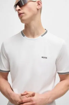 Camiseta de algodón elástico con rayas y logotipo