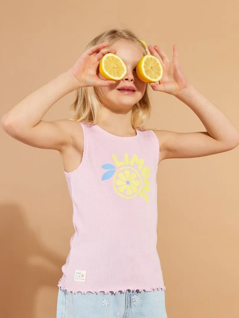 CAMISETA DE CANALé CON ACABADO DE ENCAJE Y VOLANTES  GRAFIK EDITION  ROSA