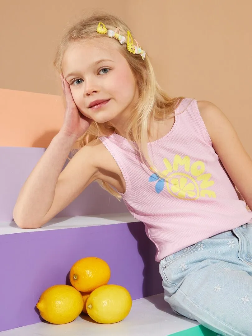 CAMISETA DE CANALé CON ACABADO DE ENCAJE Y VOLANTES  GRAFIK EDITION  ROSA