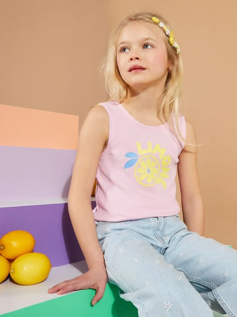 CAMISETA DE CANALé CON ACABADO DE ENCAJE Y VOLANTES  GRAFIK EDITION  ROSA