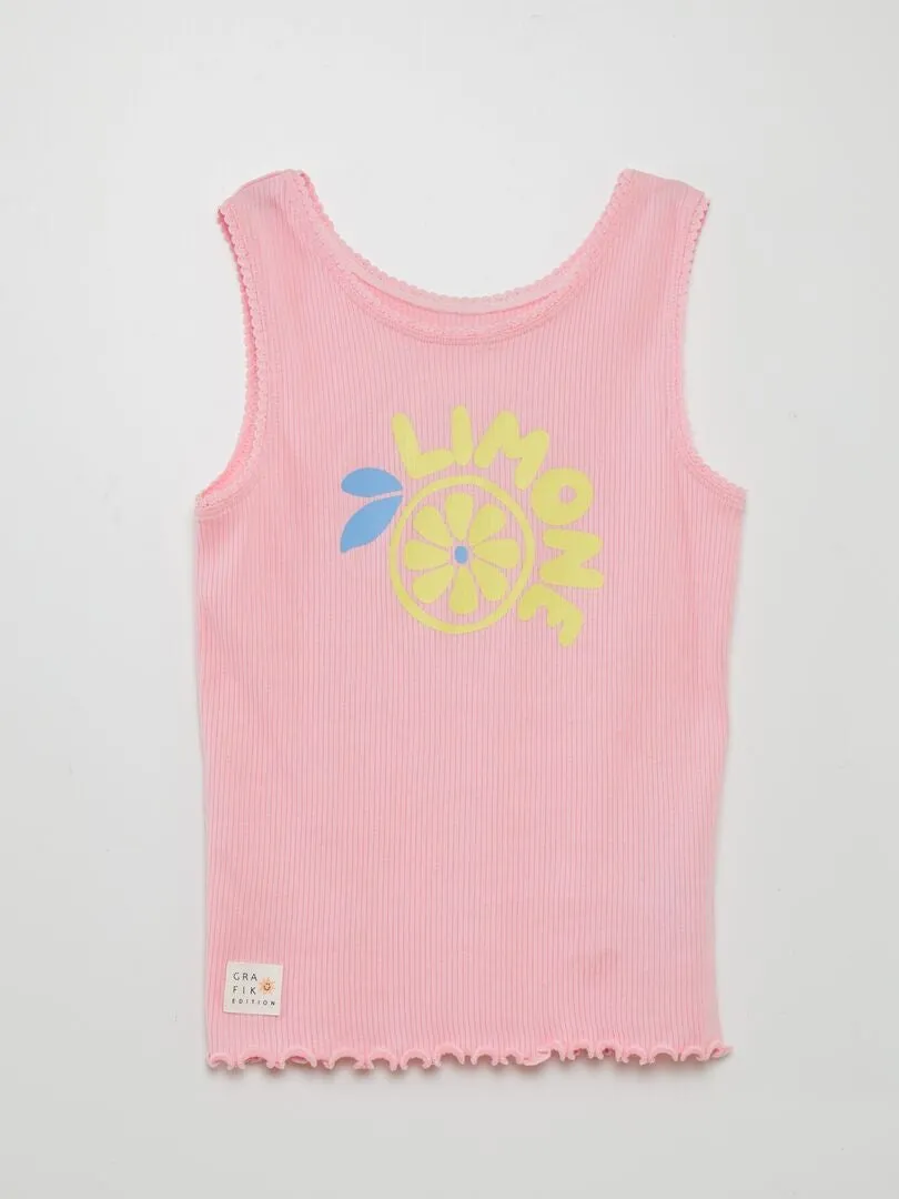 CAMISETA DE CANALé CON ACABADO DE ENCAJE Y VOLANTES  GRAFIK EDITION  ROSA