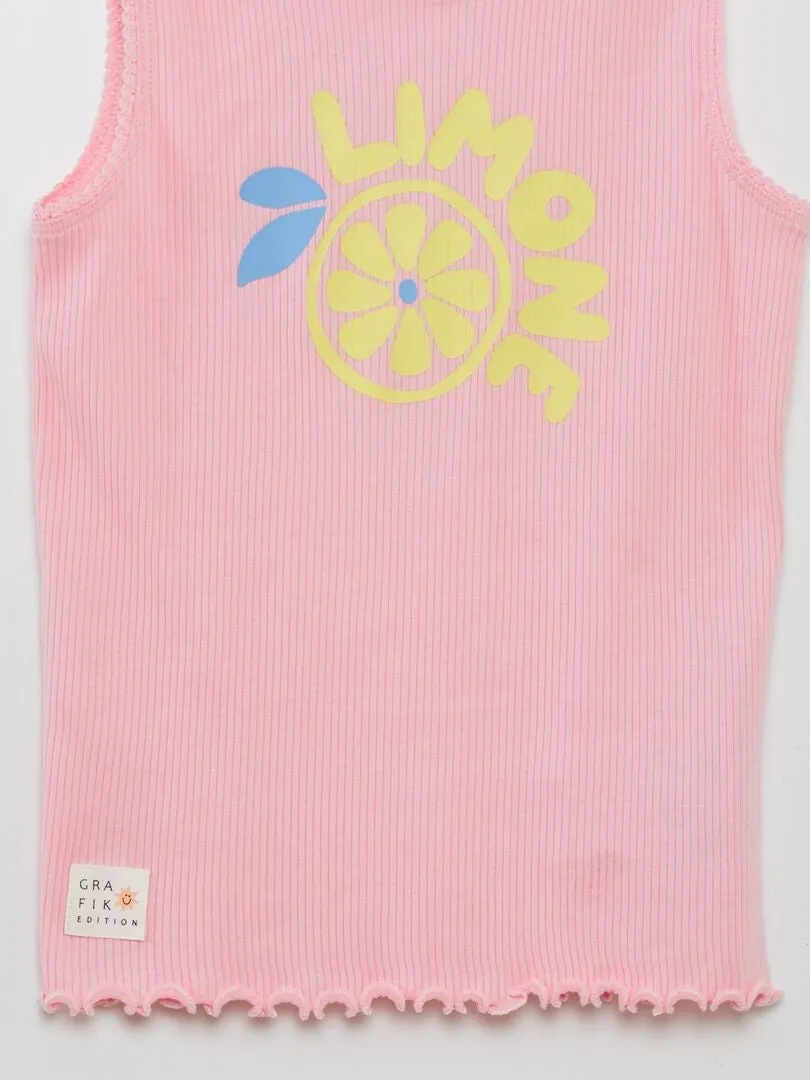 CAMISETA DE CANALé CON ACABADO DE ENCAJE Y VOLANTES  GRAFIK EDITION  ROSA
