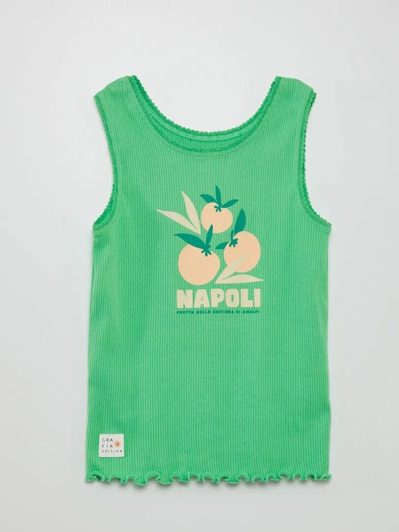 CAMISETA DE CANALé CON ACABADO DE ENCAJE Y VOLANTES  GRAFIK EDITION  VERDE