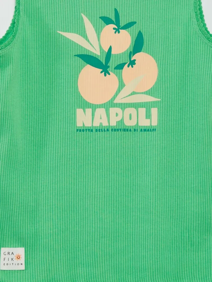 CAMISETA DE CANALé CON ACABADO DE ENCAJE Y VOLANTES  GRAFIK EDITION  VERDE