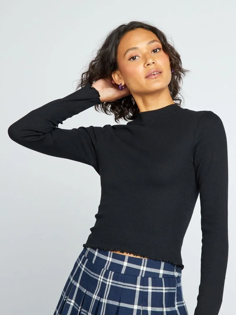 CAMISETA DE CANALé CON CUELLO ALTO  NEGRO