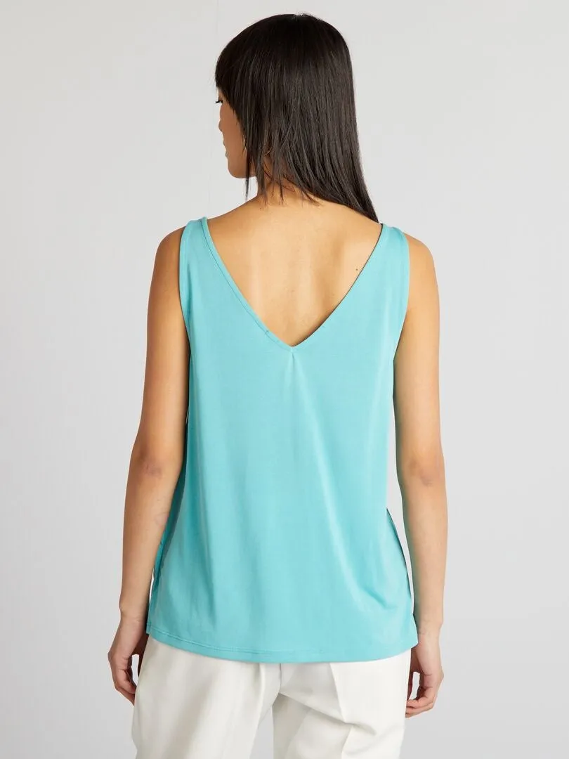 CAMISETA DE CANALé CON CUELLO PRONUNCIADO  AZUL