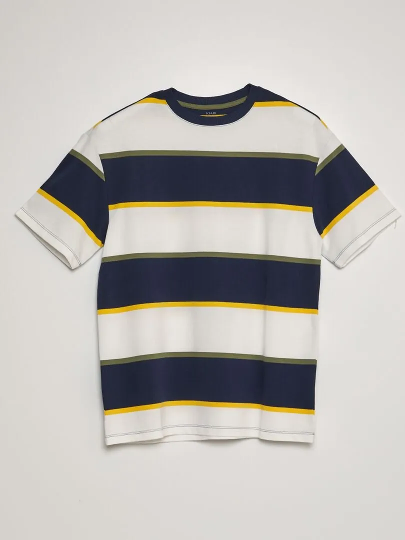 CAMISETA DE PIQUé DE ALGODóN A RAYAS  BLANCO