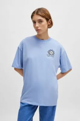 Camiseta de punto de algodón con estampados gráficos de temporada
