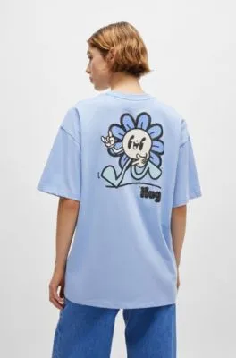 Camiseta de punto de algodón con estampados gráficos de temporada