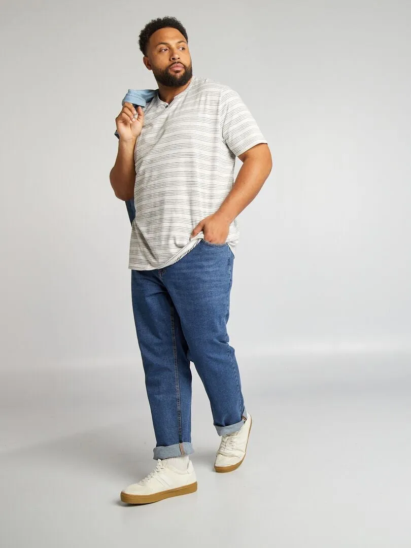CAMISETA DE RAYAS CON CUELLO PANADERO  BLANCO