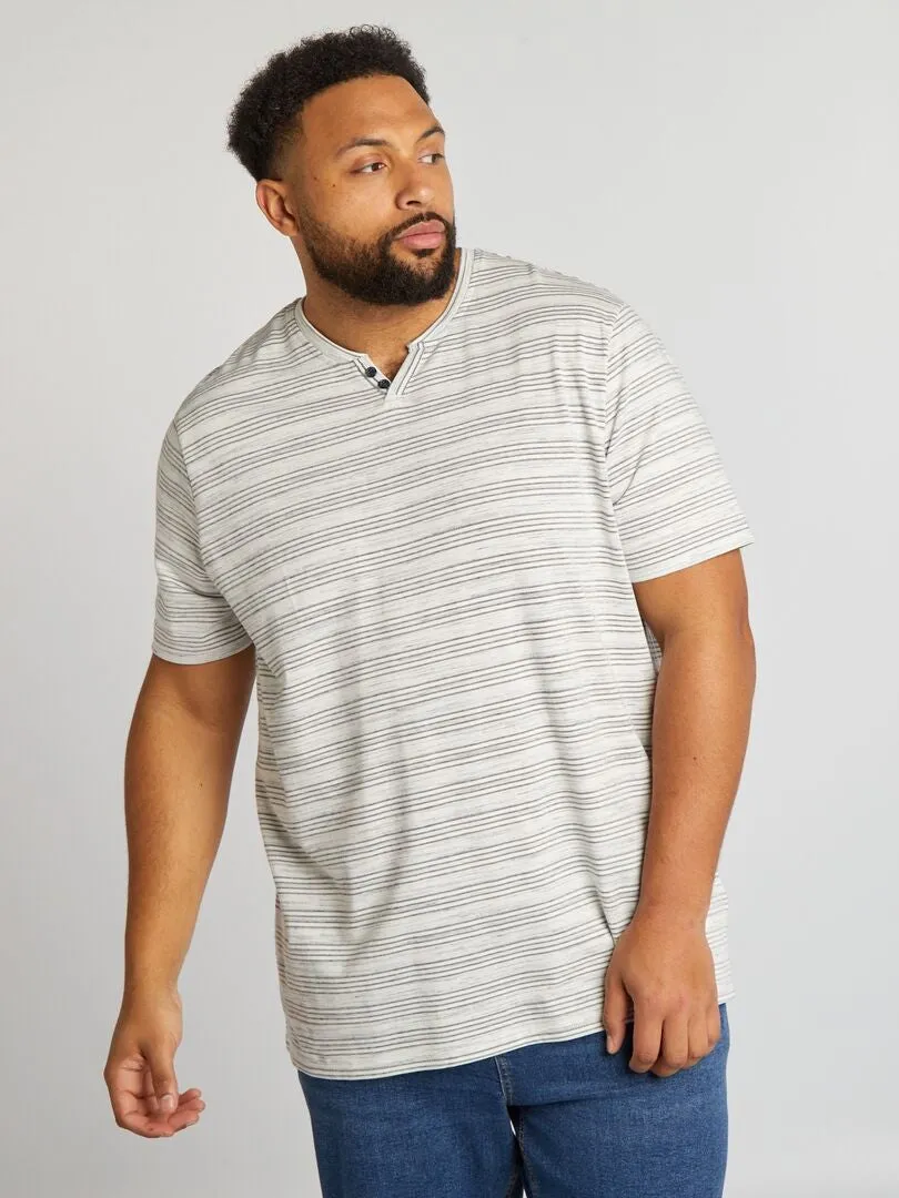 CAMISETA DE RAYAS CON CUELLO PANADERO  BLANCO