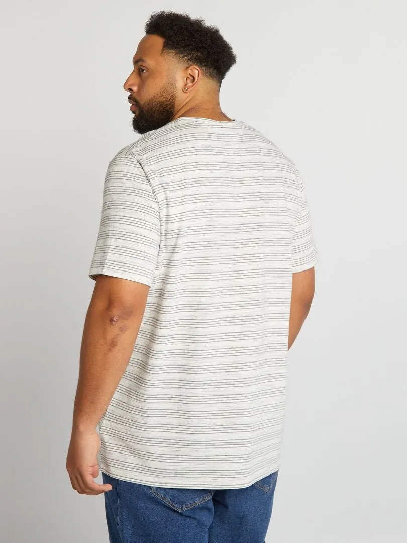 CAMISETA DE RAYAS CON CUELLO PANADERO  BLANCO