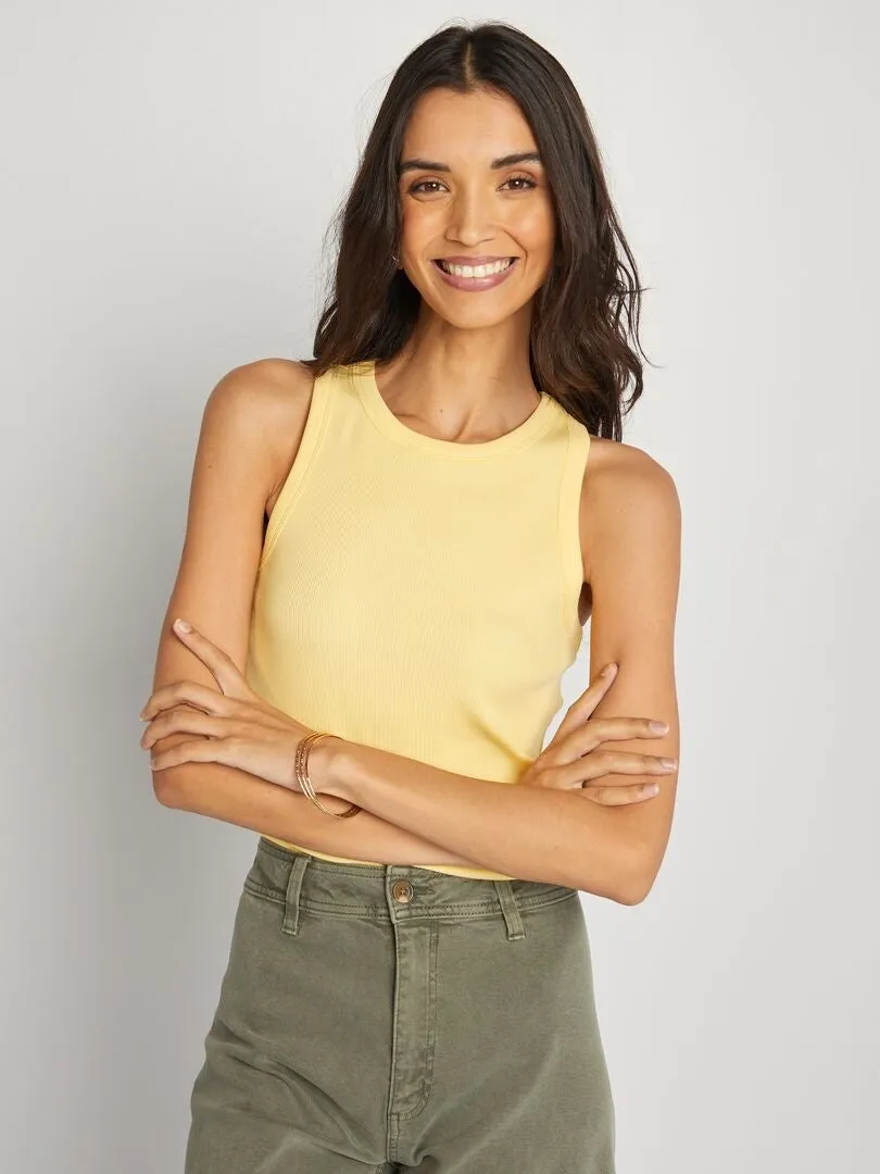 CAMISETA DE TIRANTES DE CANALé CON CUELLO AMERICANO  AMARILLO