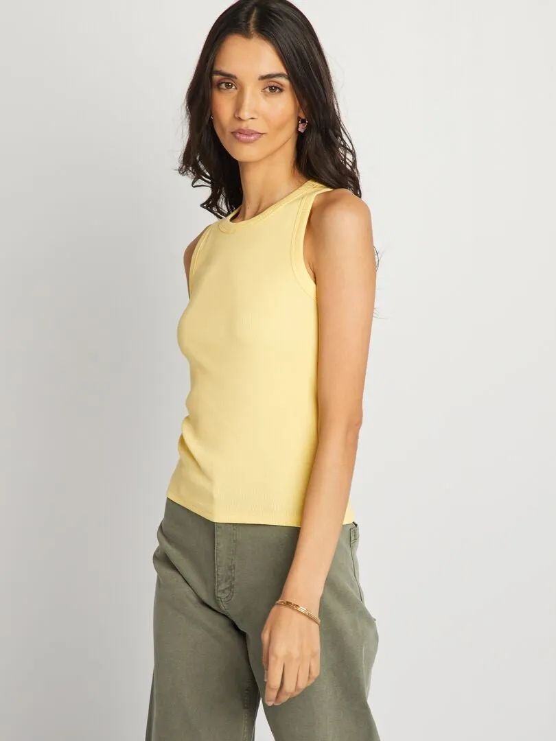 CAMISETA DE TIRANTES DE CANALé CON CUELLO AMERICANO  AMARILLO