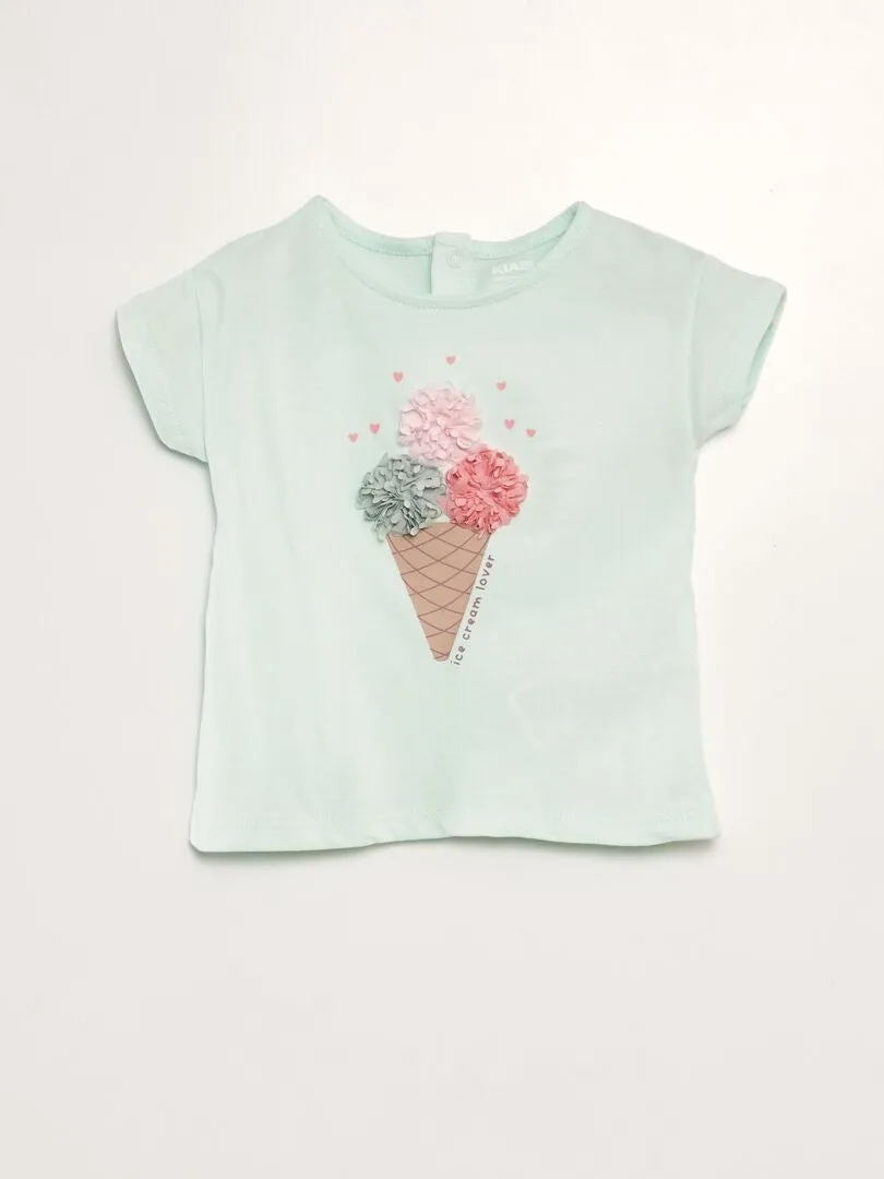 CAMISETA ESTAMPADA 'HELADO' + ADORNO CON RELIEVE DE CRESPóN  VERDE