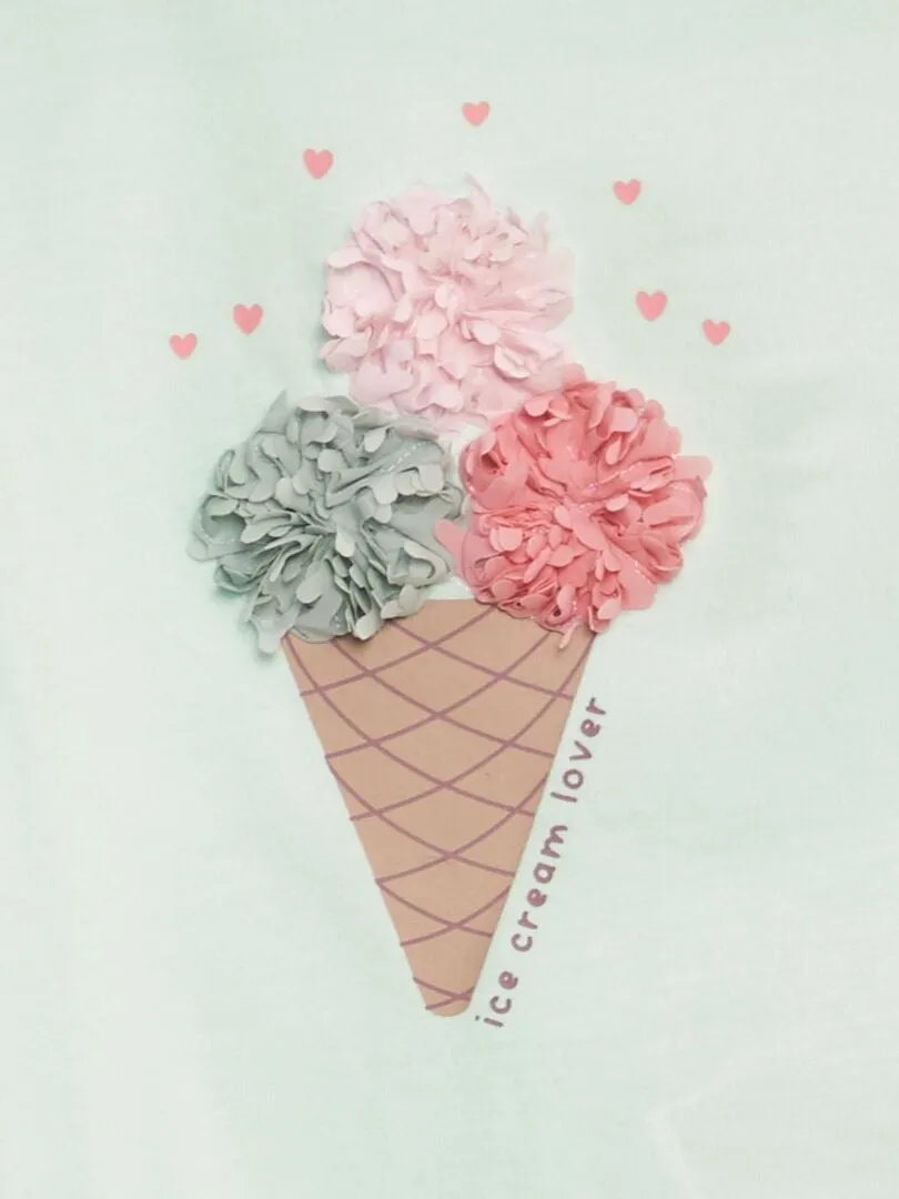 CAMISETA ESTAMPADA 'HELADO' + ADORNO CON RELIEVE DE CRESPóN  VERDE