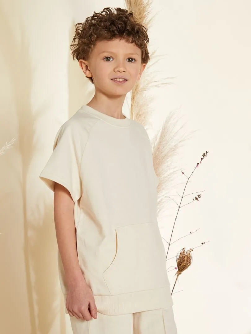CAMISETA GRUESA DE ALGODóN CON BOLSILLO TIPO CANGURO  BLANCO