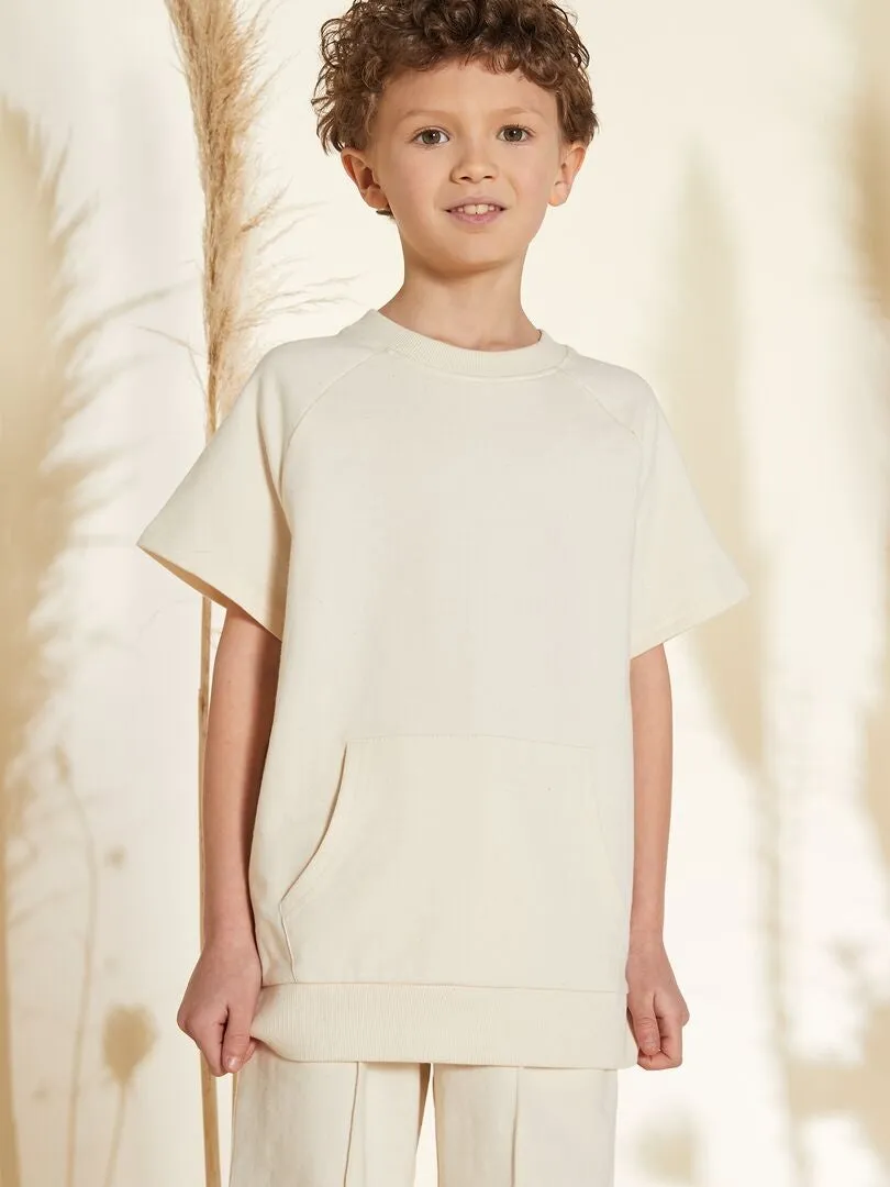 CAMISETA GRUESA DE ALGODóN CON BOLSILLO TIPO CANGURO  BLANCO