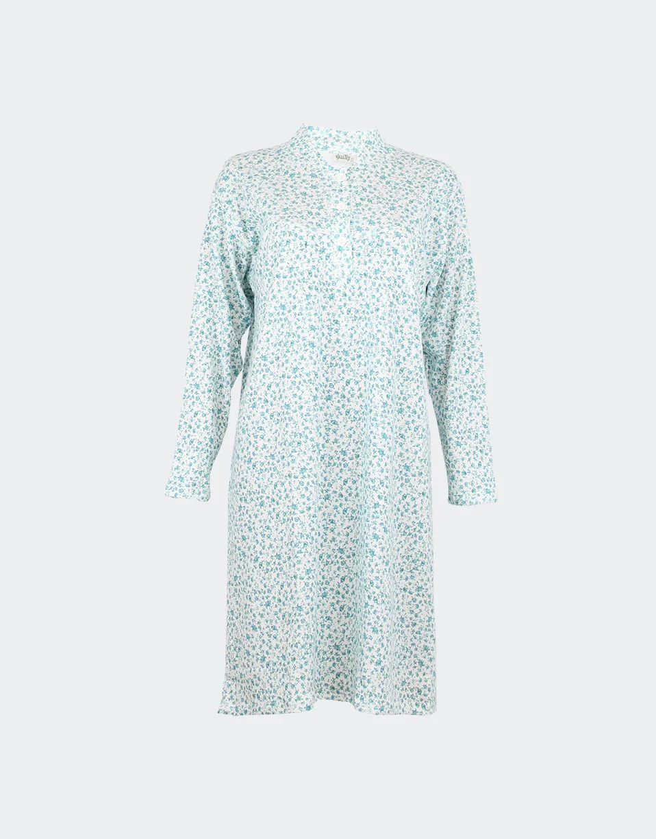 Camisón mujer punto felpa cuello mao con tapeta de botones estampado florecitas
