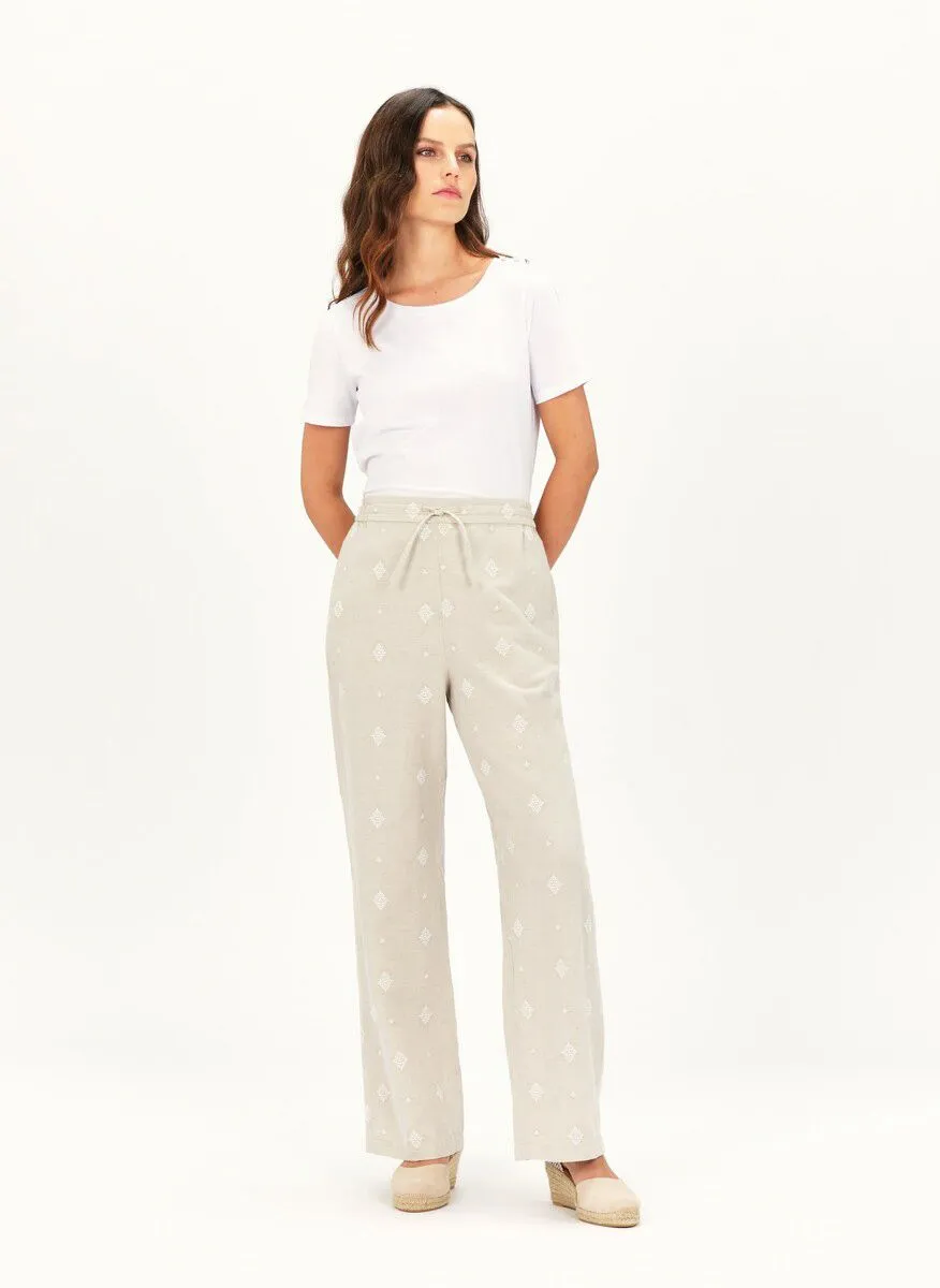 CAROLL PURE  PANTALóN RECTO ESTAMPADO DE ALGODóN MEZCLADO EN BEIGE