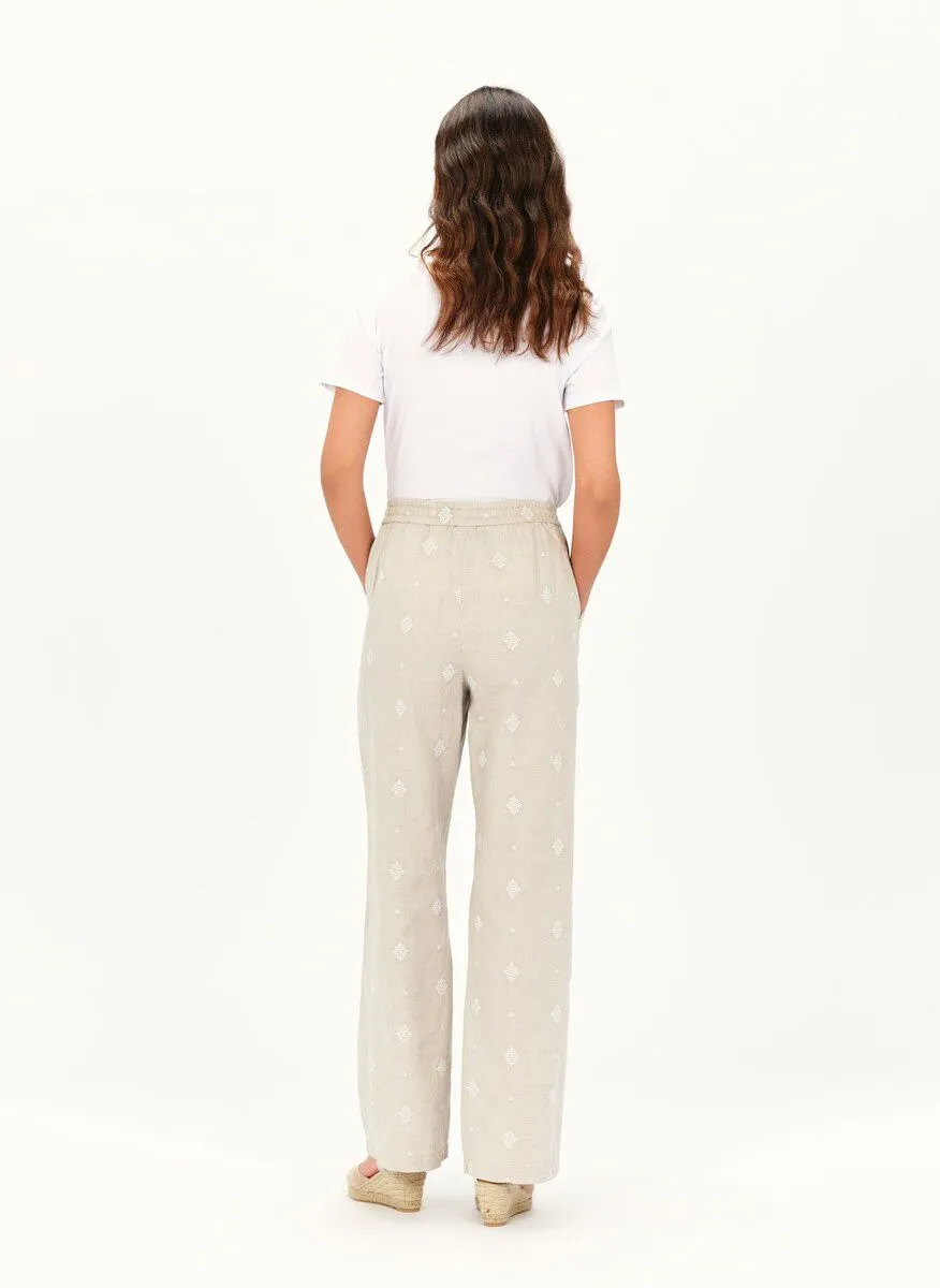 CAROLL PURE  PANTALóN RECTO ESTAMPADO DE ALGODóN MEZCLADO EN BEIGE