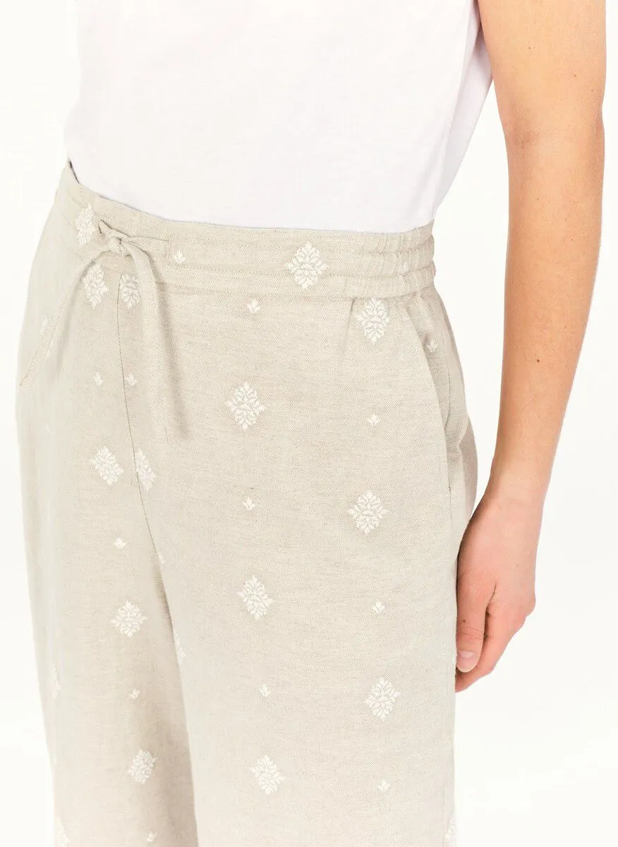CAROLL PURE  PANTALóN RECTO ESTAMPADO DE ALGODóN MEZCLADO EN BEIGE
