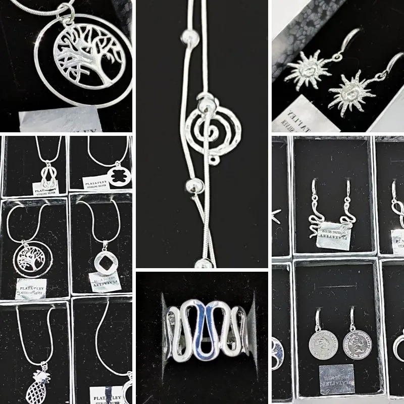 Collares Pendientes Anillos Pulseras bañado plata 925 lote surtido