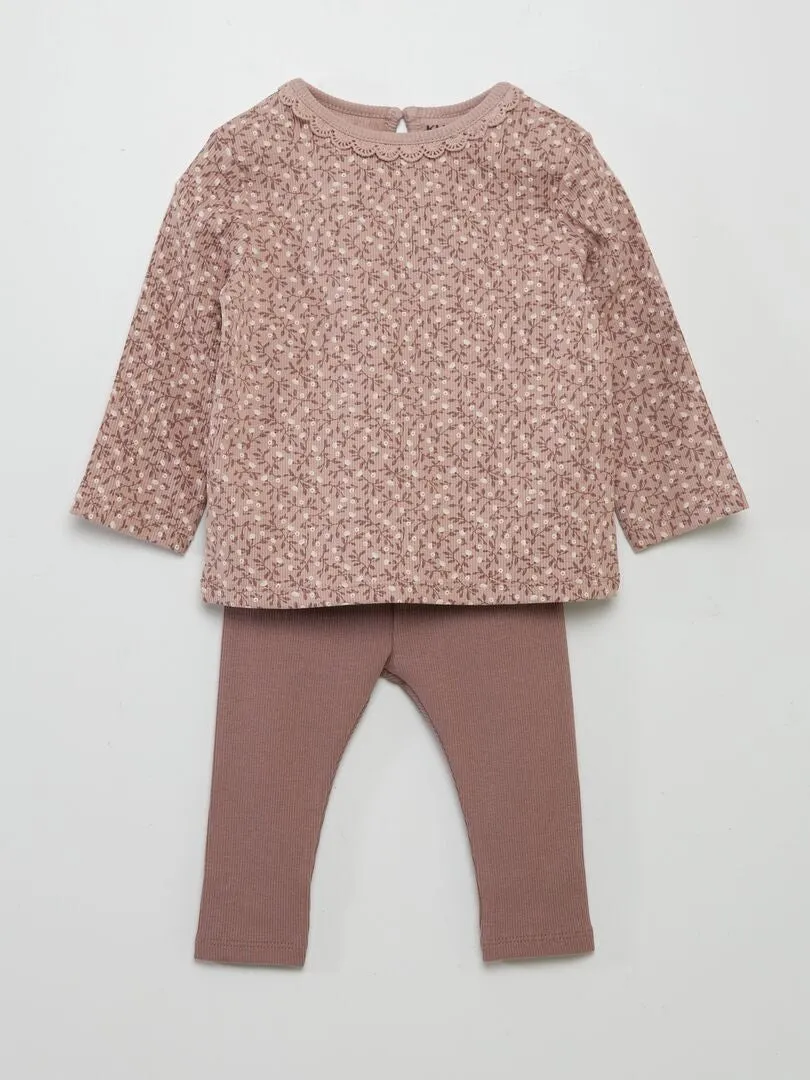 CONJUNTO DE CAMISETA + LEGGING DE CANALé  2 PIEZAS  ROSA