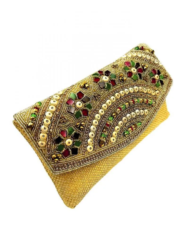 ELEGANTES BOLSOS DE FIESTA DORADOS CARTERA CON SOLAPA JOYA
