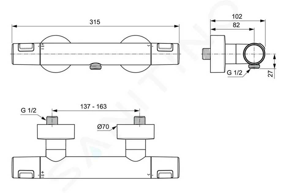 IDEAL STANDARD CERATHERM  GRIFO TERMOSTáTICO DE DUCHA T25, NEGRO A7201XG