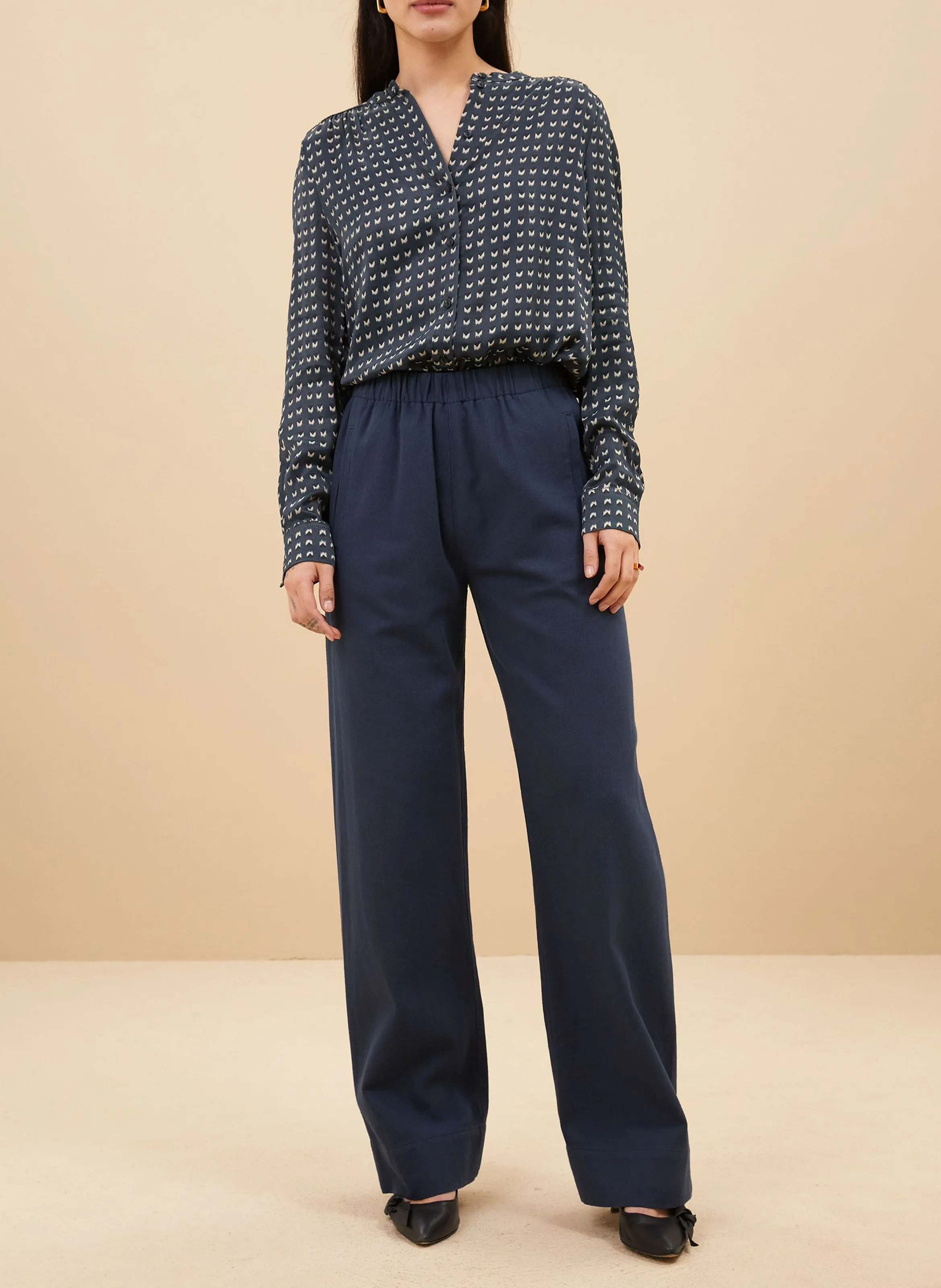 MEES  PANTALóN RECTO DE PANA DE ALGODóN EN AZUL
